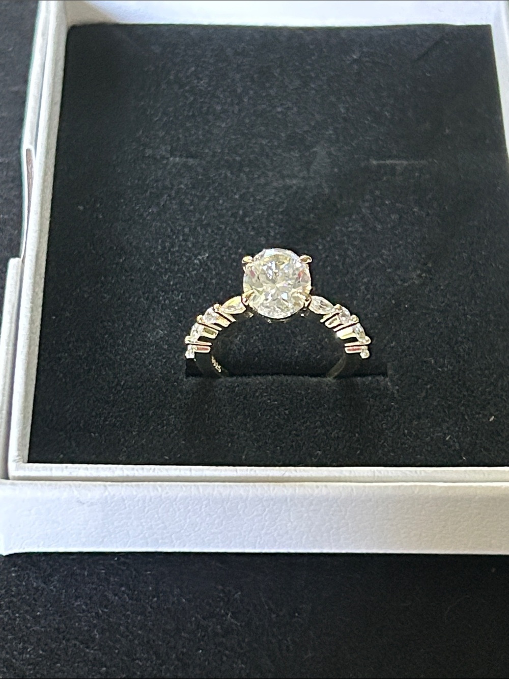 Solitaire Halo Engagement Ring- Clear Crystal in Golden color size 6.5